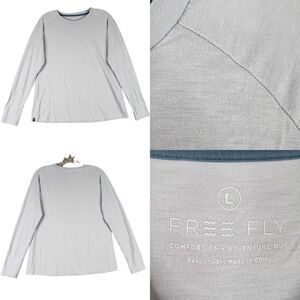 Free Fly Women's Shirt Athletic Top Gray Long Sleeve Thumb Holes Size Large L